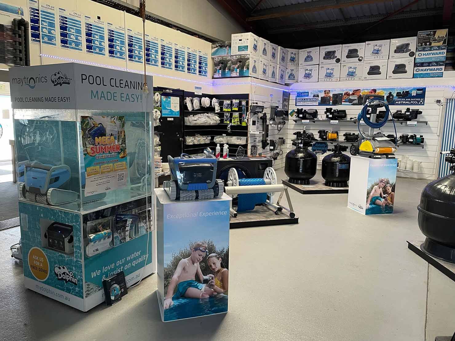 Inside the Billabong pool supply shop serving Shelly Beach