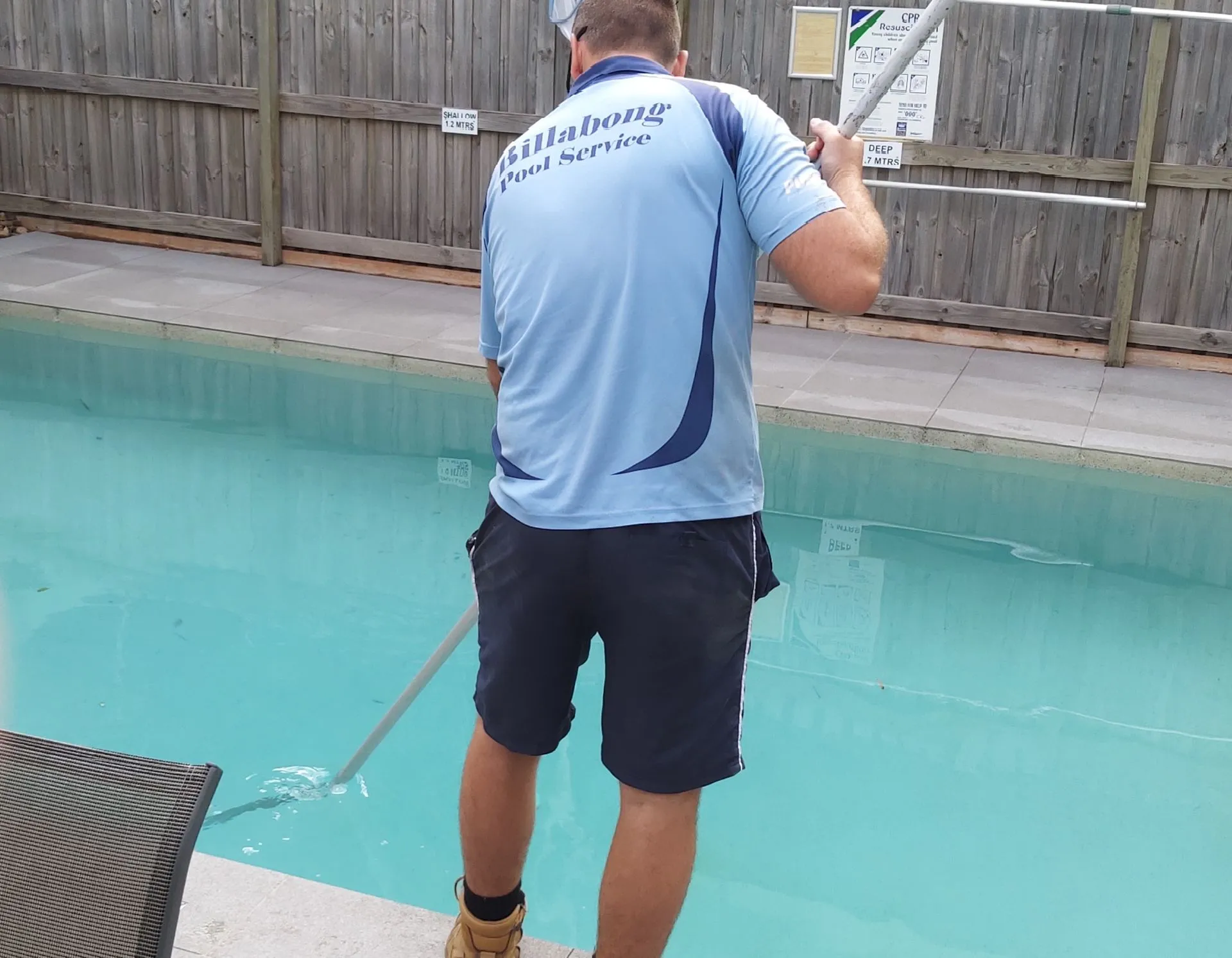 Routine pool maintenance on a residential Meridan Plains pool